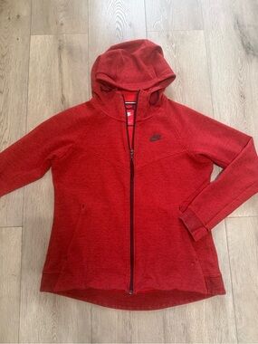 Red Nike Tech Full-Zip Hooded Windrunner Jacket